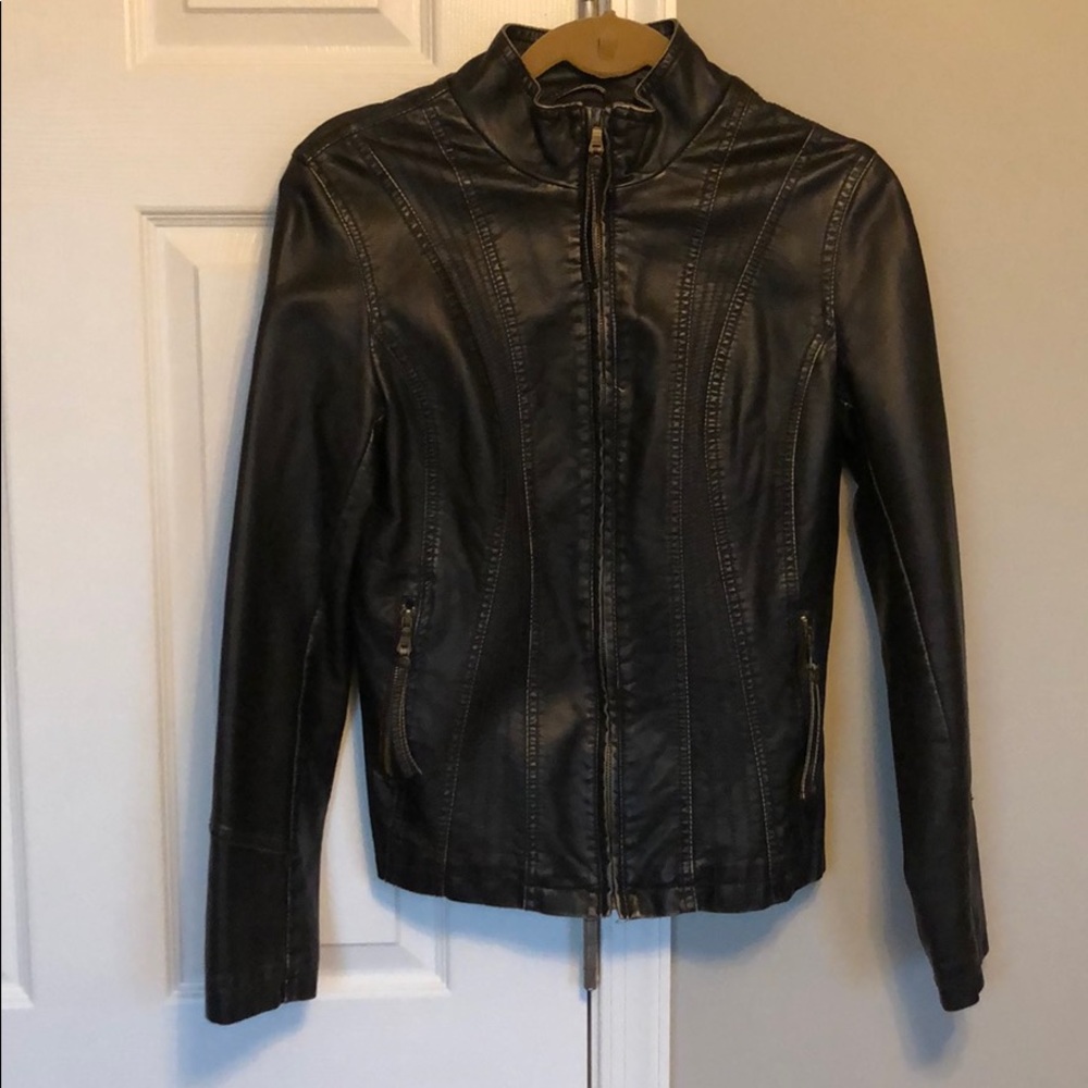 Big Chill Vintage Dark Brown Faux Leather Full Zip Moto Biker Jacket Size S